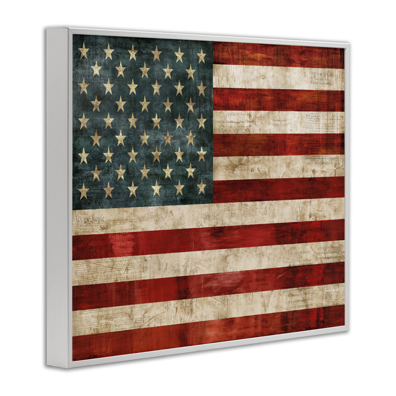 «US American Flag Wood Designed» par Luke Wilson, impression sur bois, Giclée encadrée blanc bord de mer, H 16 po x l 20 po