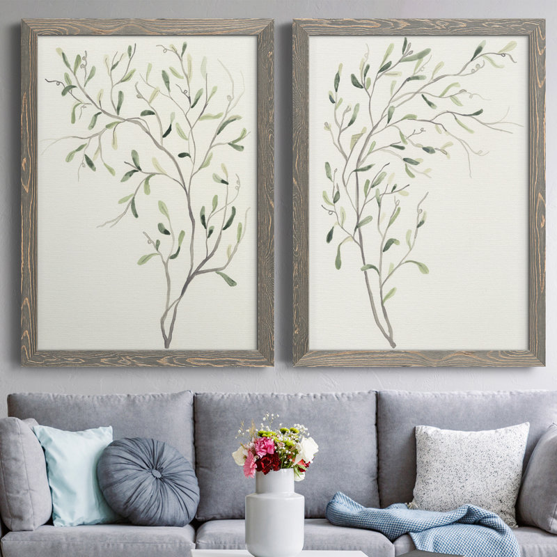 " Spindle Sprig I " 2 Piece Art Color Photography Painting, 24" H x 36" W x 1.5" D, Gray