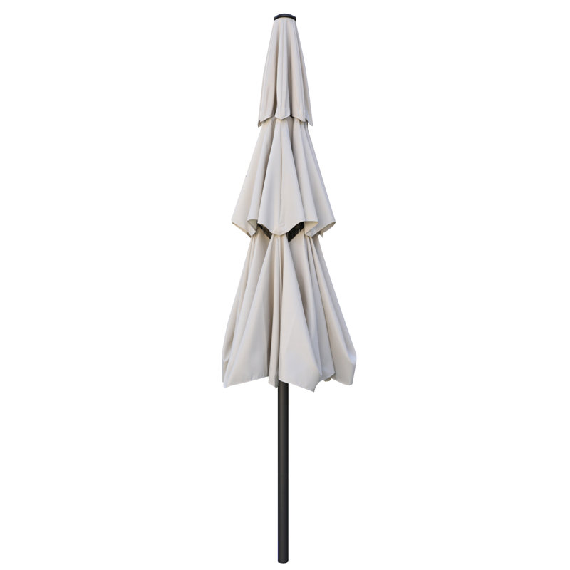 Parasols de patio à 3 niveaux Miqdad par Arlmont & Co., H 100,4 po x l 132 po x P 132 po, Beige clair