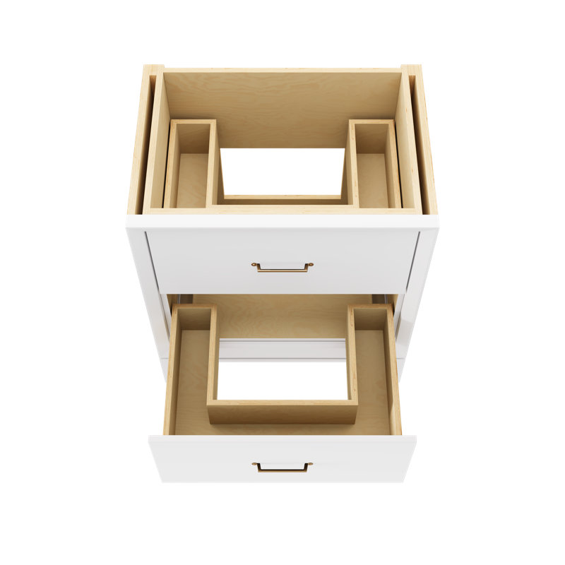 Meuble-lavabo simple à deux tiroirs Alexandra, Blanc pur, Or satiné, 30"