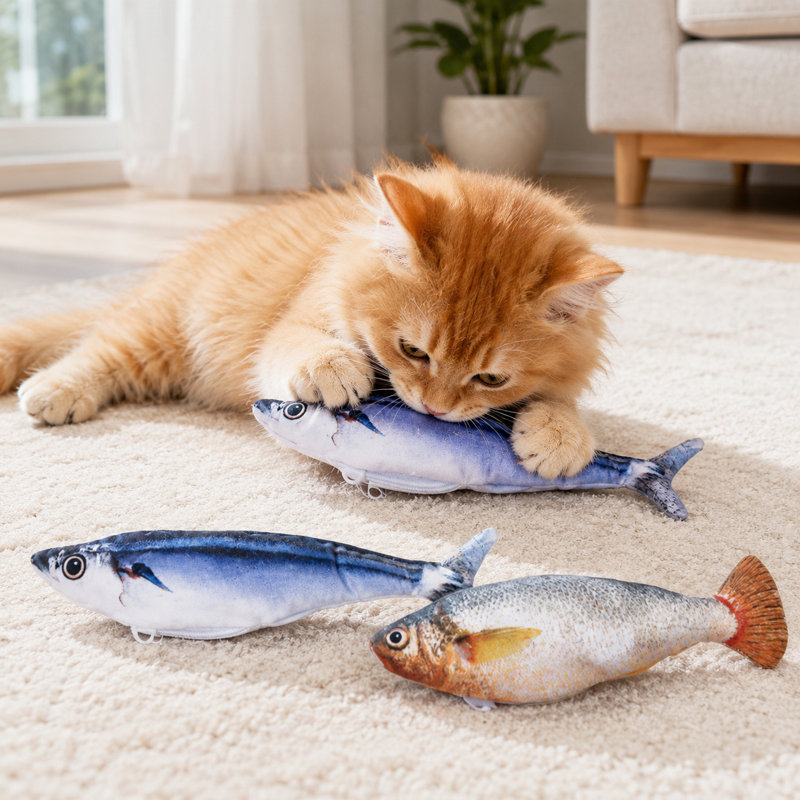 Jouet réaliste pour chat flottant - lot de 3 poissons interactifs en mouvement, rechargeables par USB, jouets en peluche pour chats d'intérieur