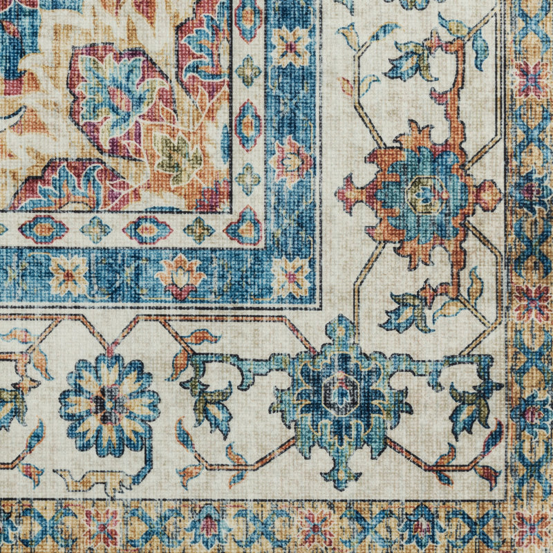 Tapis intérieur bleu et rouge Samira Tiefi, Rectangle 8 pi 9 po x 13 pi 1 po