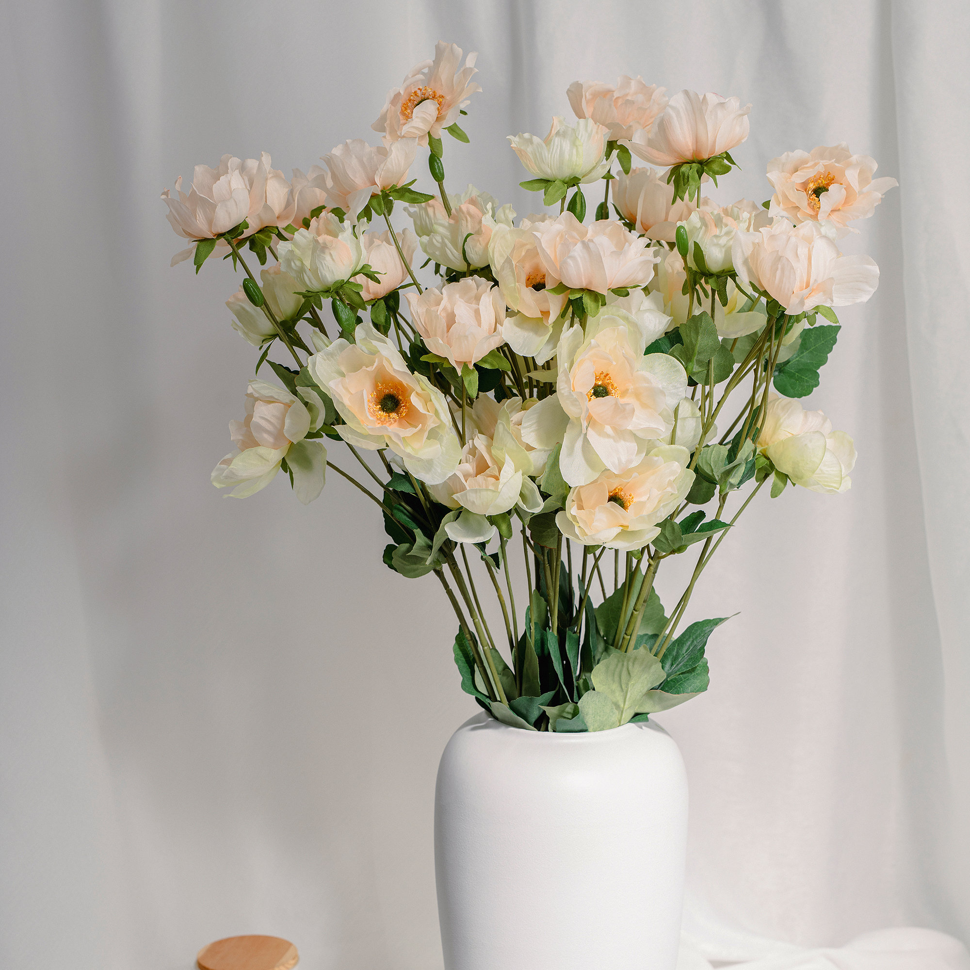 Creamy White Decorative Artificial Anemone cathayensis, Champagne