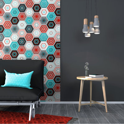 Falkirk 3D 38" W x 19" L Vinyl Wall Paneling in Blue/Red