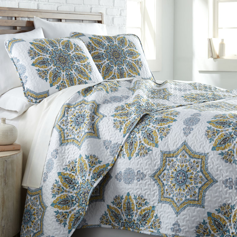Infinity Microfiber Reversible Quilt Set, Aqua, Twin Quilt + 1 Standard Sham