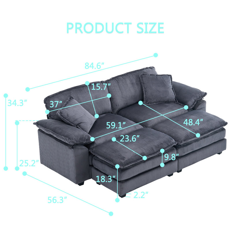 Grand canapé modulaire en velours côtelé avec repose-pieds, Blanc