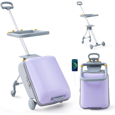 20 Inch ABS Spinner Wheel Luggage, Carry-on Suitcase for Kids with Safety Guardrail, Silent Wheels, TSA Lock, Charging Port for Airplane Travels