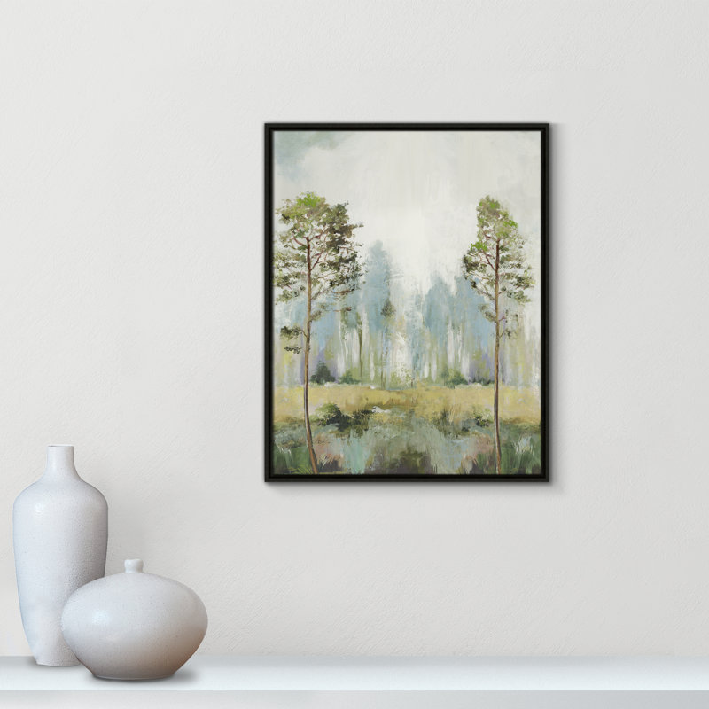 Teton Tall Green Trees II by Teton Pearce - Floater Frame Print on Canvas, 29.5" H x 23.5" W, Black