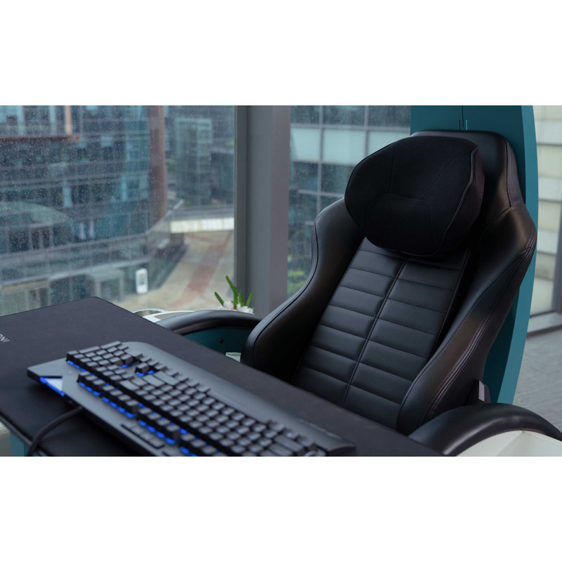 Inbox Zero Adjustable Reclining Ergonomic Swiveling PC & Racing Game Chair with Built-in Speakers, Black/Red