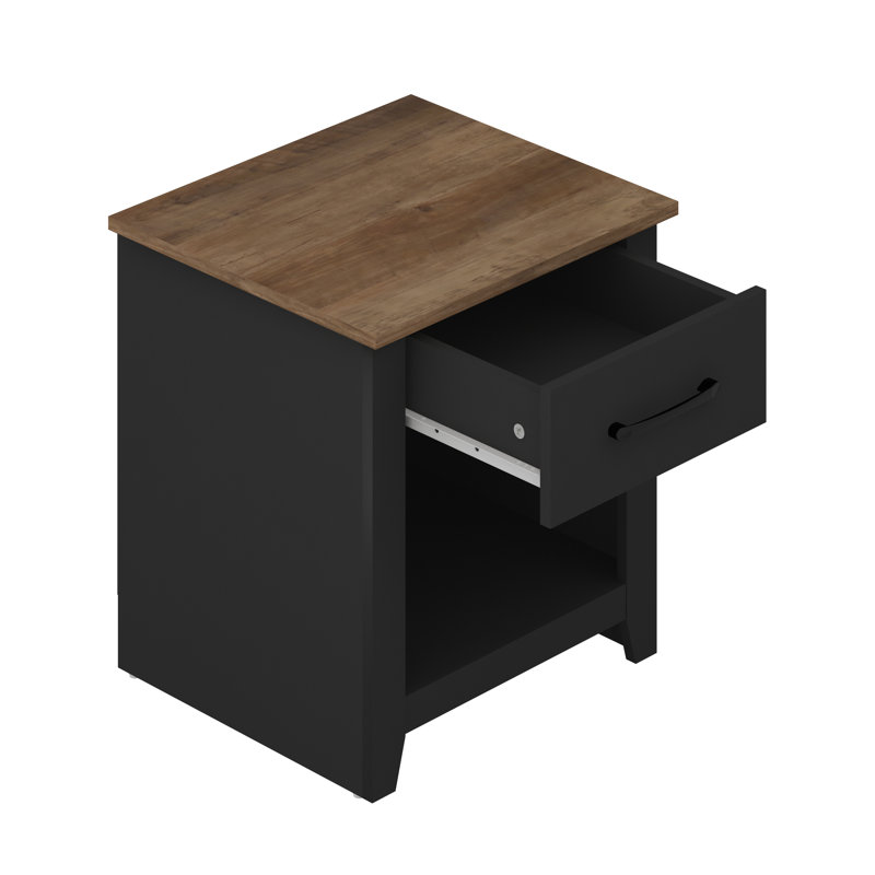 Walter 20.3" 1 Drawer Nightstand, Black/Knotty Oak