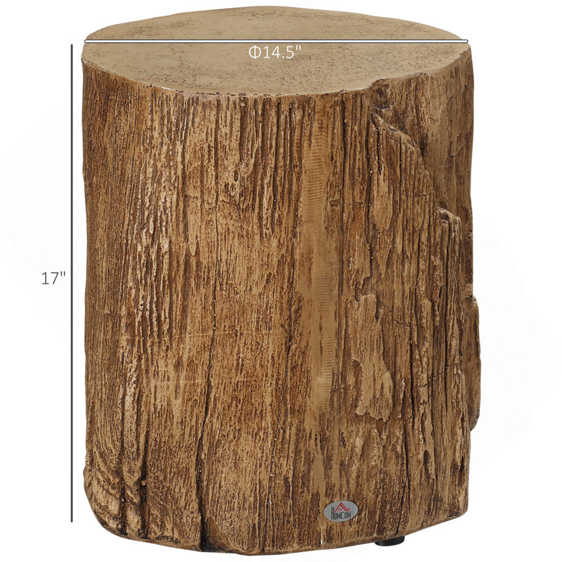 Tabouret de souche d'arbre, table d'appoint décorative avec plateau rond, table de bout en béton avec finition grain de bois, pour l'intérieur et l'extérieur, naturel