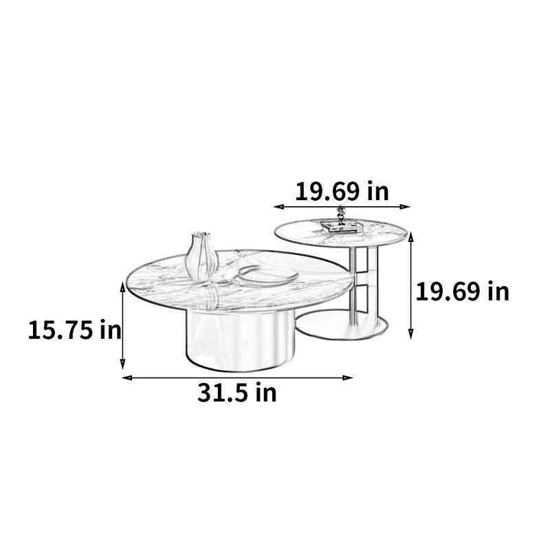Ensemble de tables basses en pierre italienne, H 19,69 po x L 51,19 po x l 31,5 po, Noir