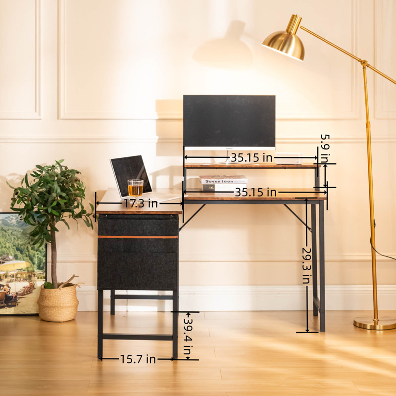 L-Shaped Computer Desk with Storage Shelf 48.8-Inch With Storage Bag,Office Home Workstation Featuring a Sturdy Metal Frame and Ample Storage Solutions, For Gaming Studio and Home Office, Vintage