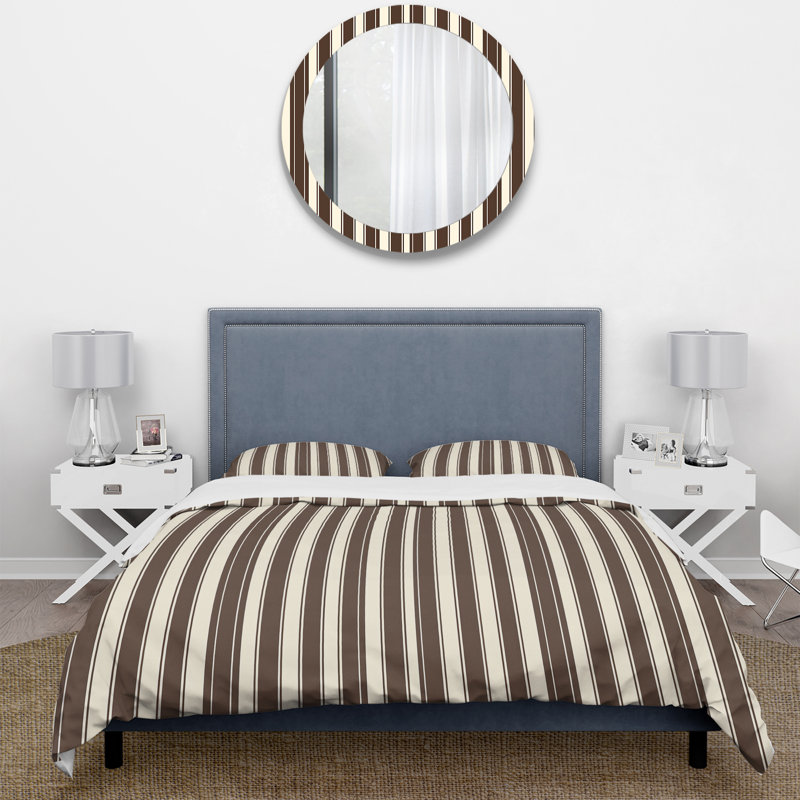 Brown White Stripe Pattern II - Traditional Duvet Cover Set, King Duvet Cover + 2 King Shams