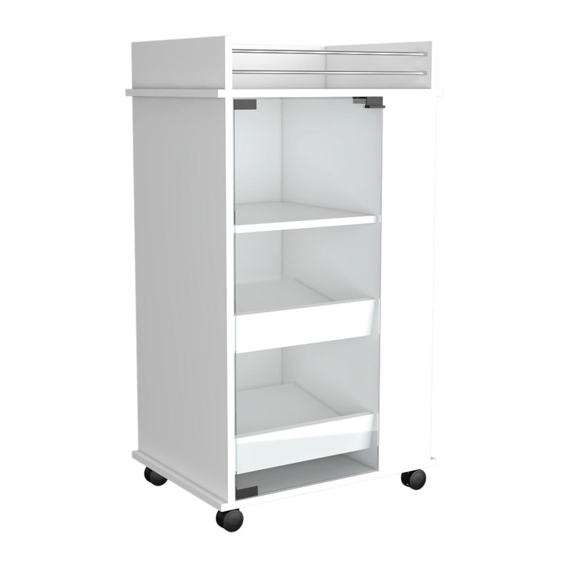 Chariot-bar blanc avec rangement pour bouteilles de vin