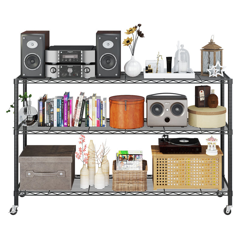 Black 3/4/5/6-Tier Adjustable Tier Spacing With Adjustable Casters, 40.94" H x 46.06" W x 17.72" D