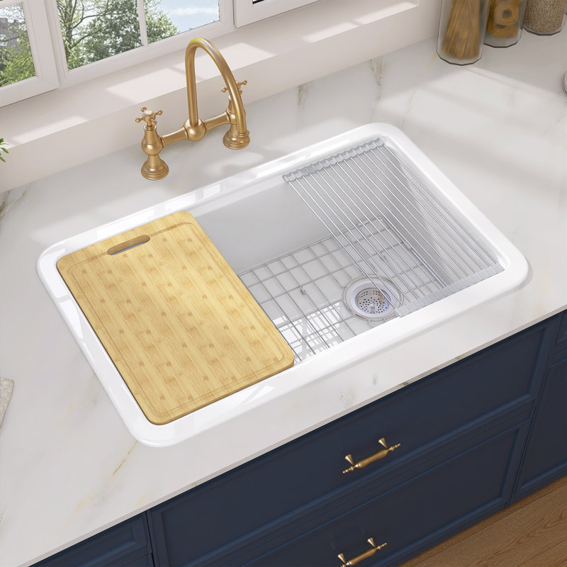 33 In. Drop-In/Undermount Kitchen Sink Single Bowl Sink Large Fireclay White Farmhouse Sink Workstation Kitchen Sink