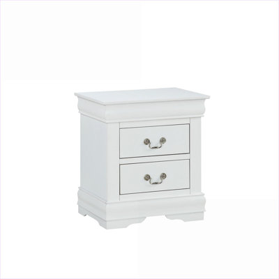 White Transitional Solid Wood Nightstand with Dovetail Drawer &amp; Brass Pulls
