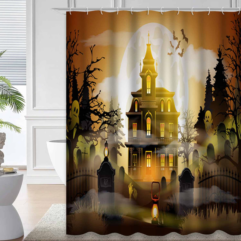 Rideau de douche d'Halloween avec 12 crochets, L 72 po x l 72 po