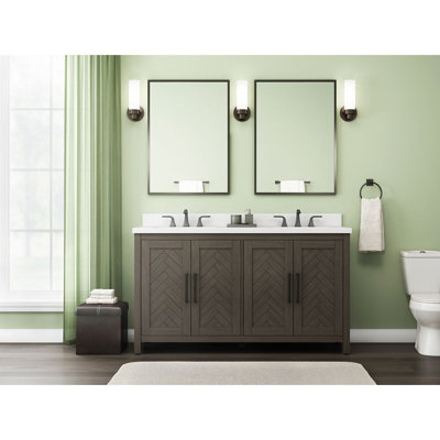 Leary 60-Inch W X 20-Inch D Center Rectangle Basins Vanity Top In White Engineered Stone