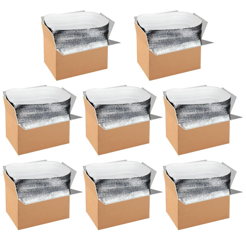  8 Pack 12 Inch x10 Inch x7 Inch Insulated Shipping Boxes with Aluminum Foil Liner,Thermal Insulation Cold Pack Shipping Boxes for Frozen , Reusable Styrofoam Cooler Box, Small Mailing Box