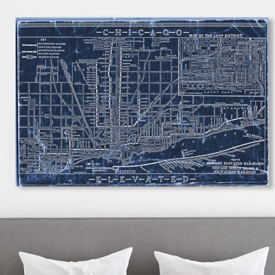 «Chicago Railroad Blueprint Map» par Oliver Gal - impression sur toile