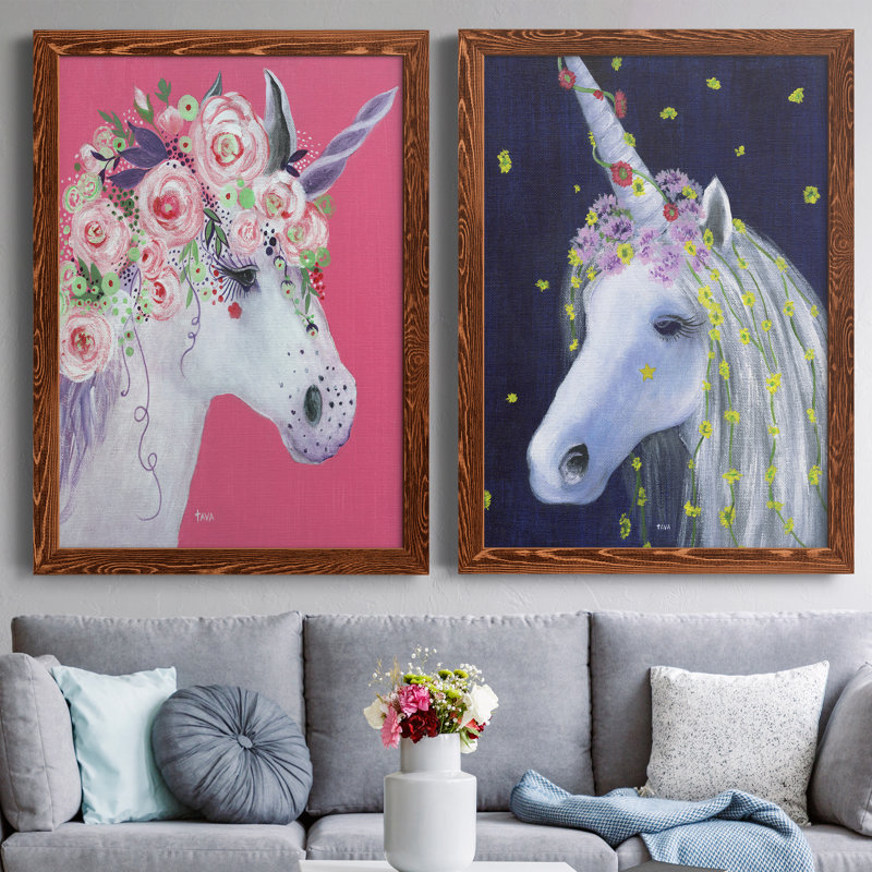 Unicorn III - ensemble de 2 peintures sur toile encadrées, H 44 po x l 31 po x P 1 po, Cadre en érable