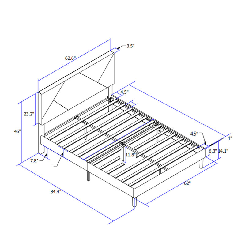 Queen Size Upholstered Platform Bed Frame with Wood Slat Support, Easy Assembly, Grey