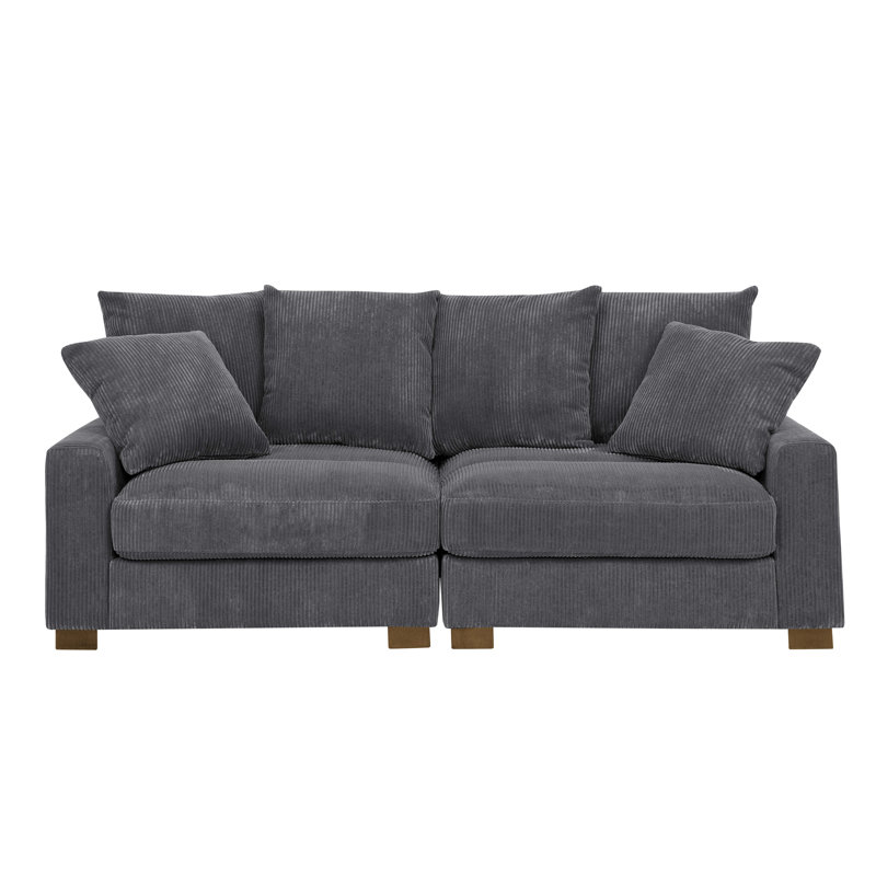 86" Upholstered Corduroy Sofa With Solid Wood Legs, Gray