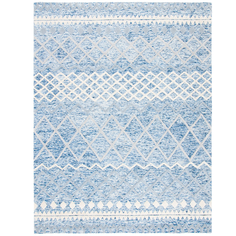 Tapis bleu / crème en laine touffeté à la main Emst, Rectangle 9 pi x 12 pi