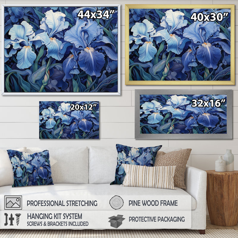 " Blue Green Iris Impressions ", Gold Picture Framed, 30" H x 40" W x 1" D