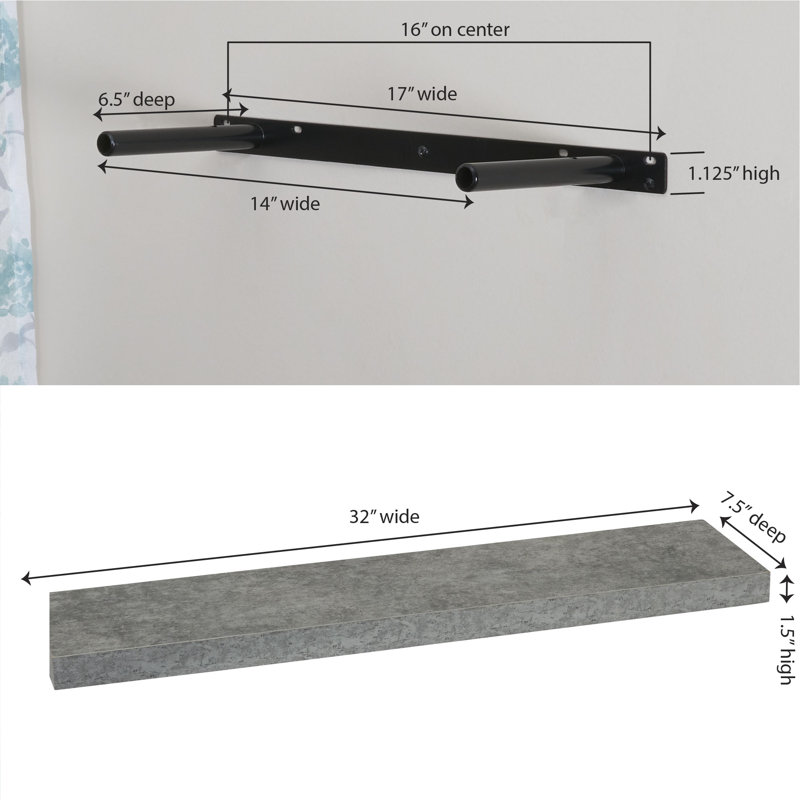 Tablette murale gris ardoise en bois d'ingénierie et en fer, Graystone