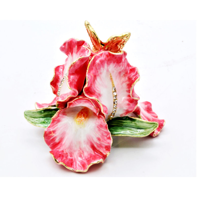 Boîte à fleurs orchidée avec papillon. Fabriqué à la main avec des cristaux autrichiens