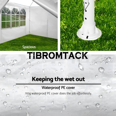 TIBROMTACK 10 x 30 ft Outdoor Canopy Tent, White, Wedding Party Gazebo with 5 Removable Sidewalls, Waterproof PE Roof and Powder Coated Steel Frame for Backyard Events