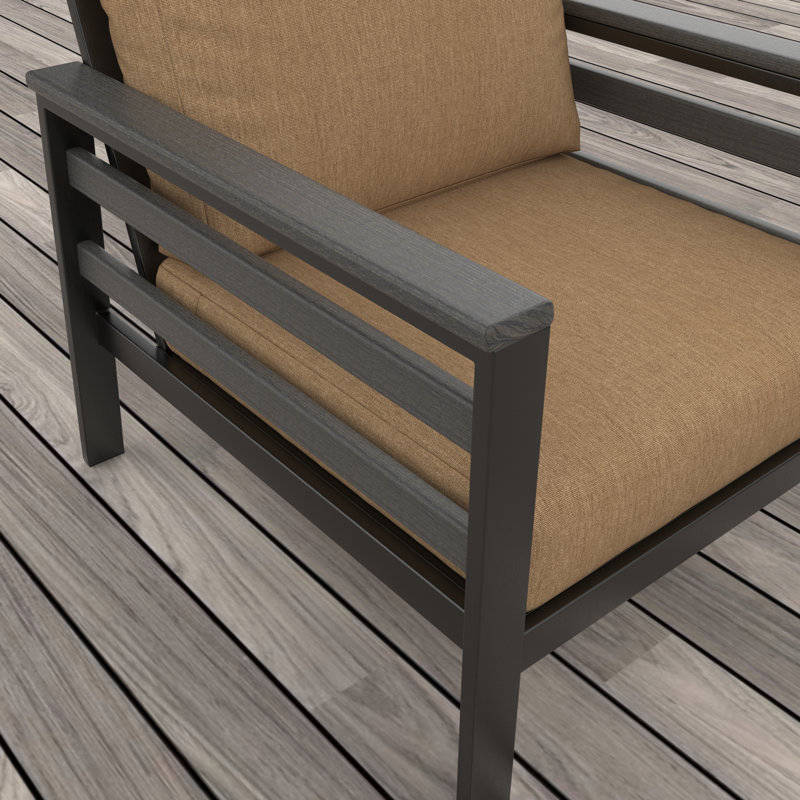 Chaise de patio avec coussins Sunbrella® Townsend, Gris, Sunbrella Cavnas beige chiné