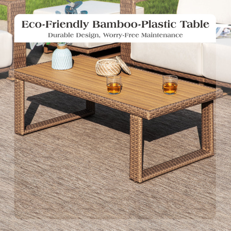 267.97cm Wide L-Shaped Wood Patio Sectional Set with Cushions