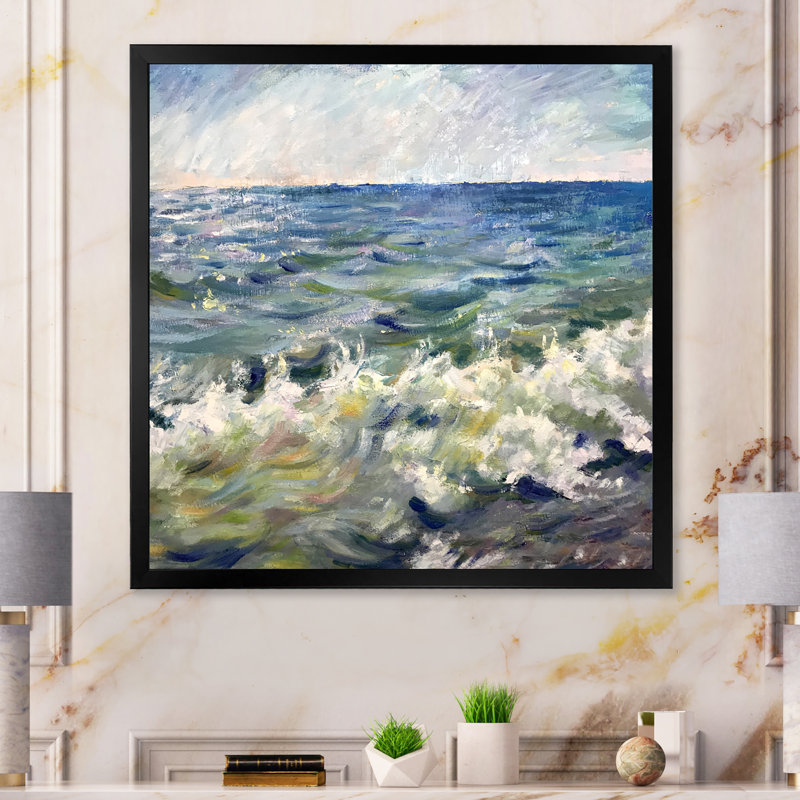 «Dreaming On Ocean Waves Beach II», reproduction d'art sur toile, Cadre noir, H 16 po x l 16 po x P 1 po