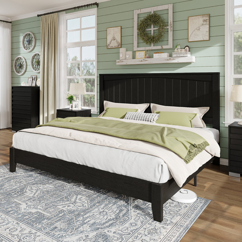 48.4" Farmhouse Full Size Solid Wood Bed Frame,Black, Full / Double, Black