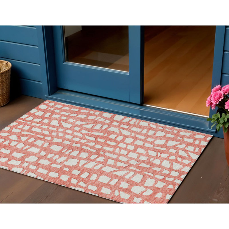 Tapis extérieur lavable abstrait saumon et ivoire 3 pi x 5 pi