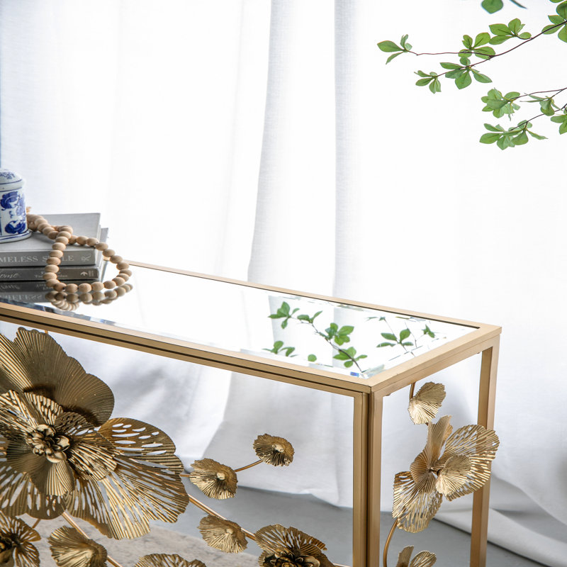 Console 39,5 po, plateau en miroir en verre pour hall d'entrée - doré