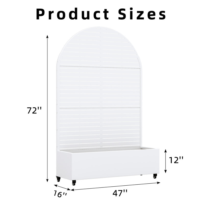 Boîte à fleurs d'extérieur en métal avec treillis pour plantes grimpantes d'extérieur, H 72 po x l 47 po x P 16 po, Blanc