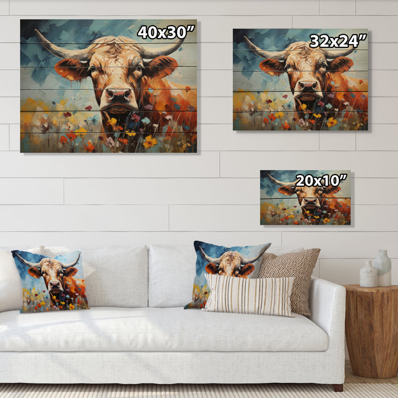 Vache, campagne, palette I sur bois, H 30 po x l 40 po x P 0,78 po