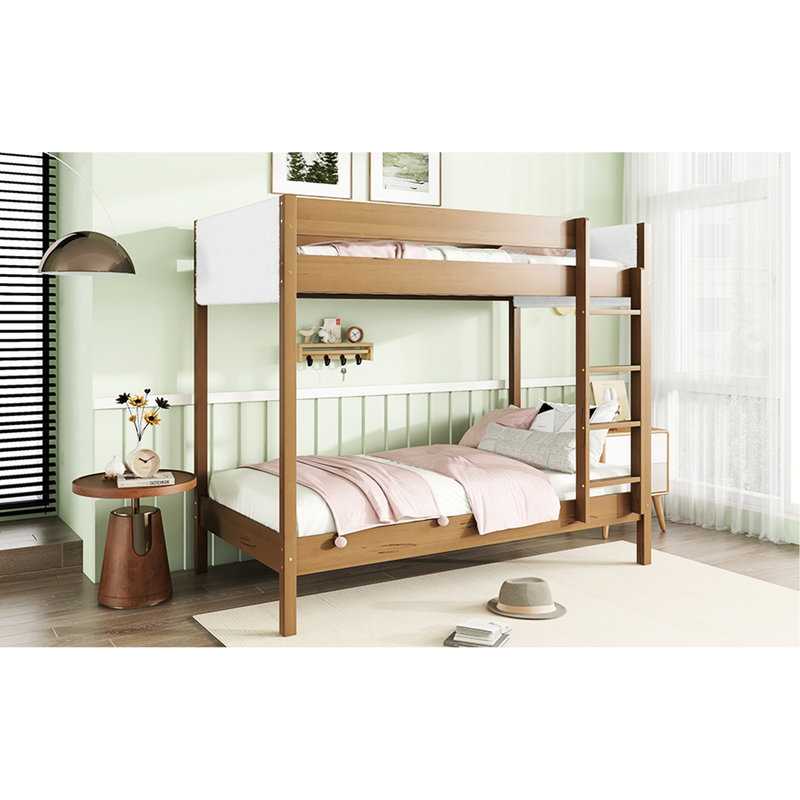 Lit superposé simple tapissier au-dessus du lit - Confort polaire, résistance en bois d'hévéa, garde-corps, rangement spacieux sous le lit