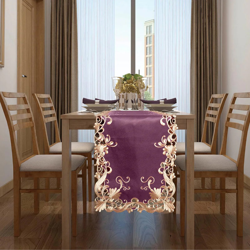 Purple Table Runner European Embroidery for Christmas Dining Table, Dresser, Home Decor Accents