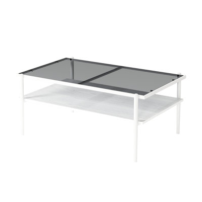 Gray Tempered Glass Coffee Table With White Legs, Enhancing Home Aesthetics Rectangle Top And Long-Lasting Legs