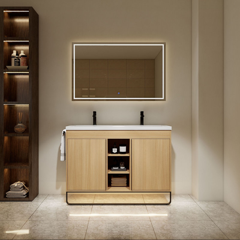Meuble-lavabo autoportant 48 po avec double lavabo en résine, 48"
