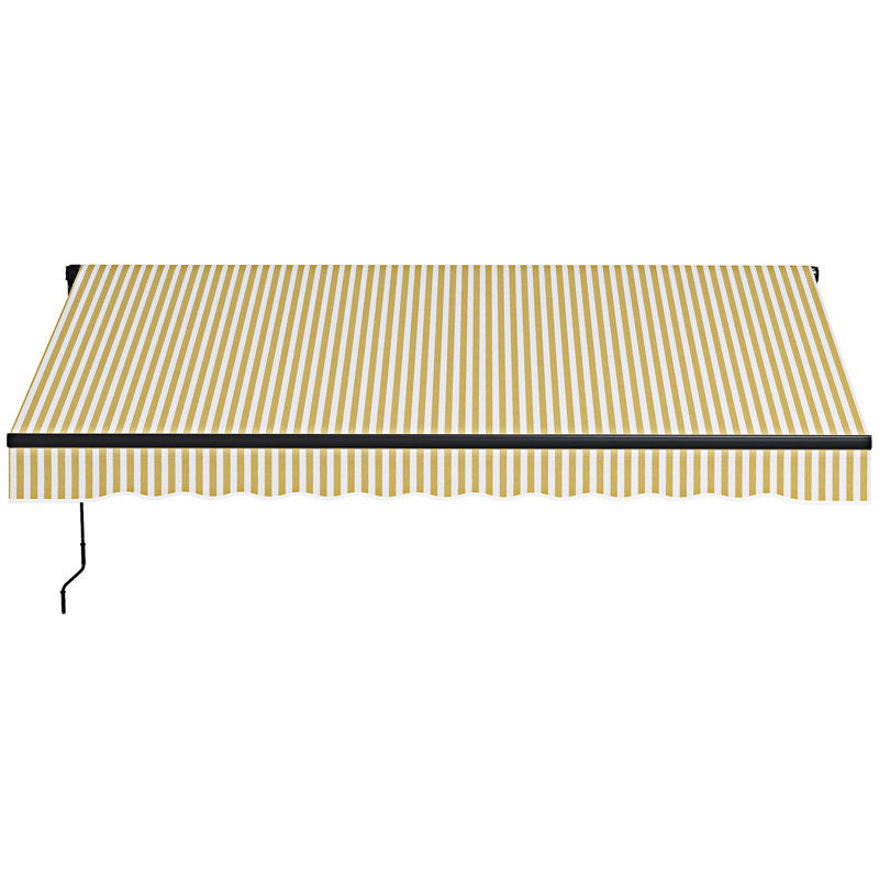 Patio Awning Sunshade Shelter With Manual Crank Handle, Beige, 141.82" W x 118.02" D