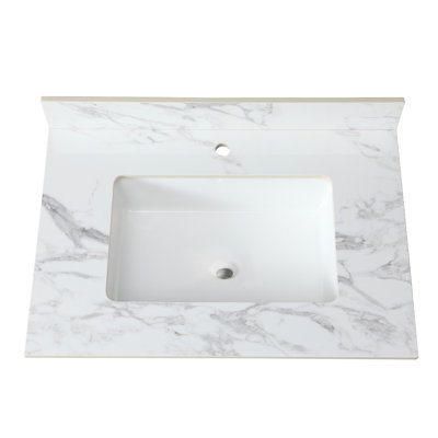 Dessus de meuble-lavabo 31 po x 22 po - Blanc pierre frittée avec lavabo rectangulaire en céramique