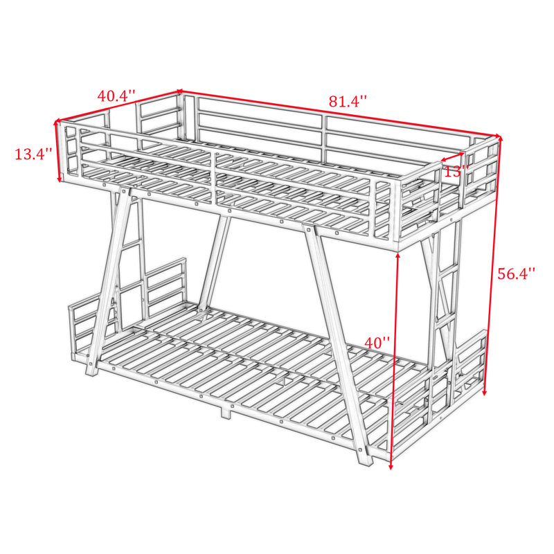 Metal Bunk Bed with Dual Ladders, Twin XL Over Twin XL