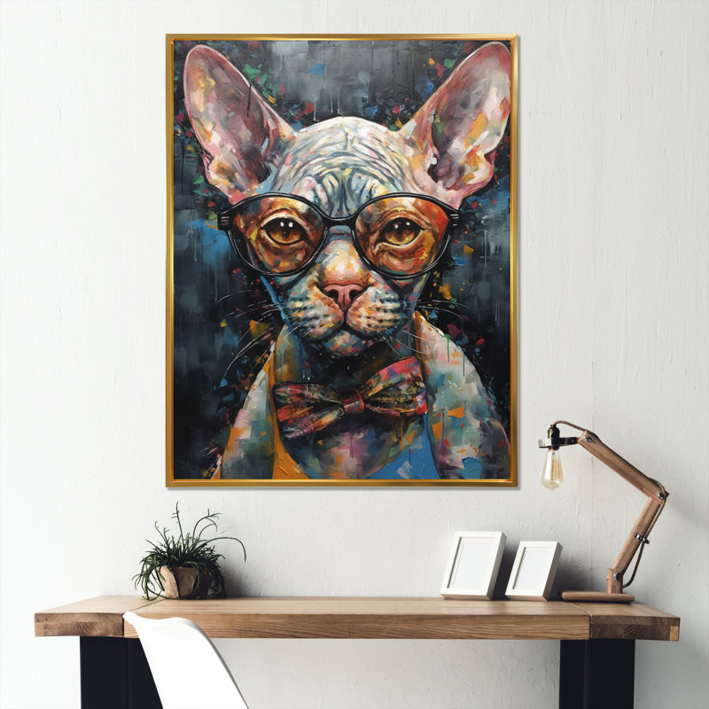 Chat froid avec lunettes de soleil III - imprimé, H 32 po x l 16 po x P 1 po, Cadre flottant doré
